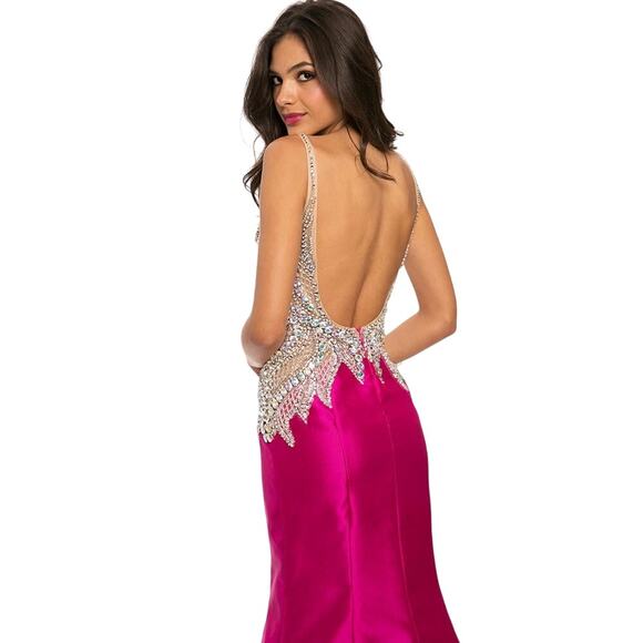 Fashionable Avant Pink Beaded Plunge Back Hi Low Mermaid Dress Size S Small NWT - Picture 4 of 8